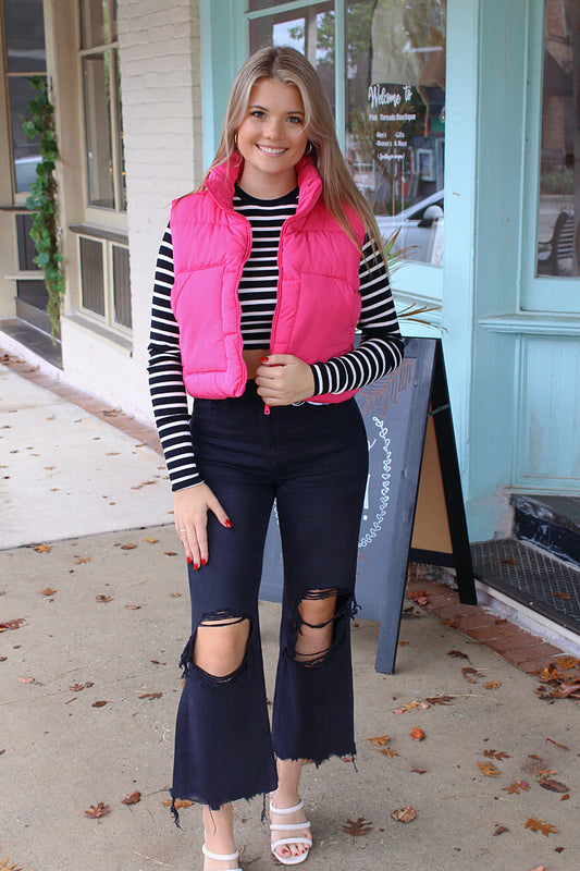 Cropped Puffer Vest- Pink