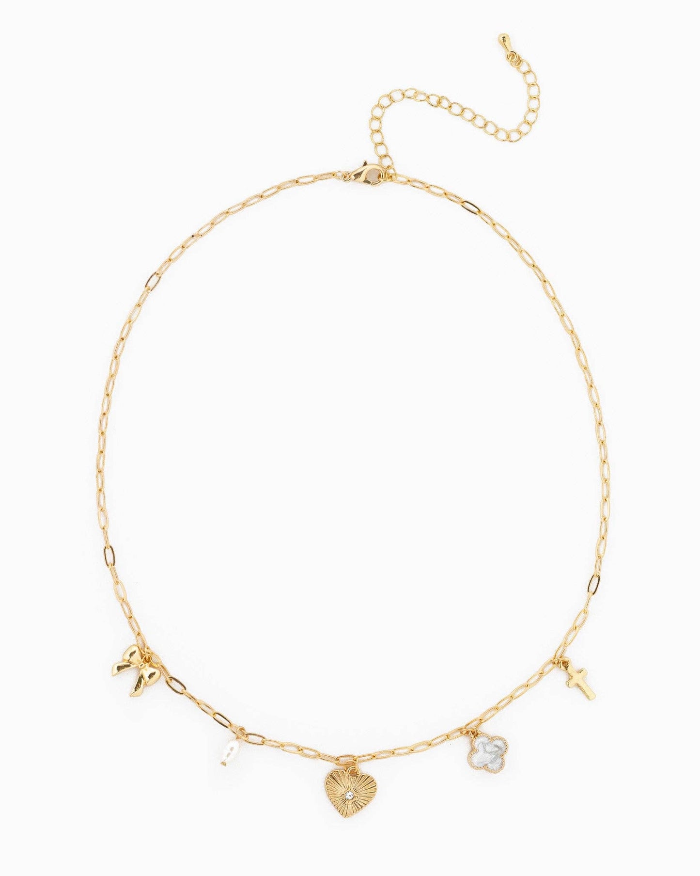 Mini Heart Multi Charm Necklace- Gold