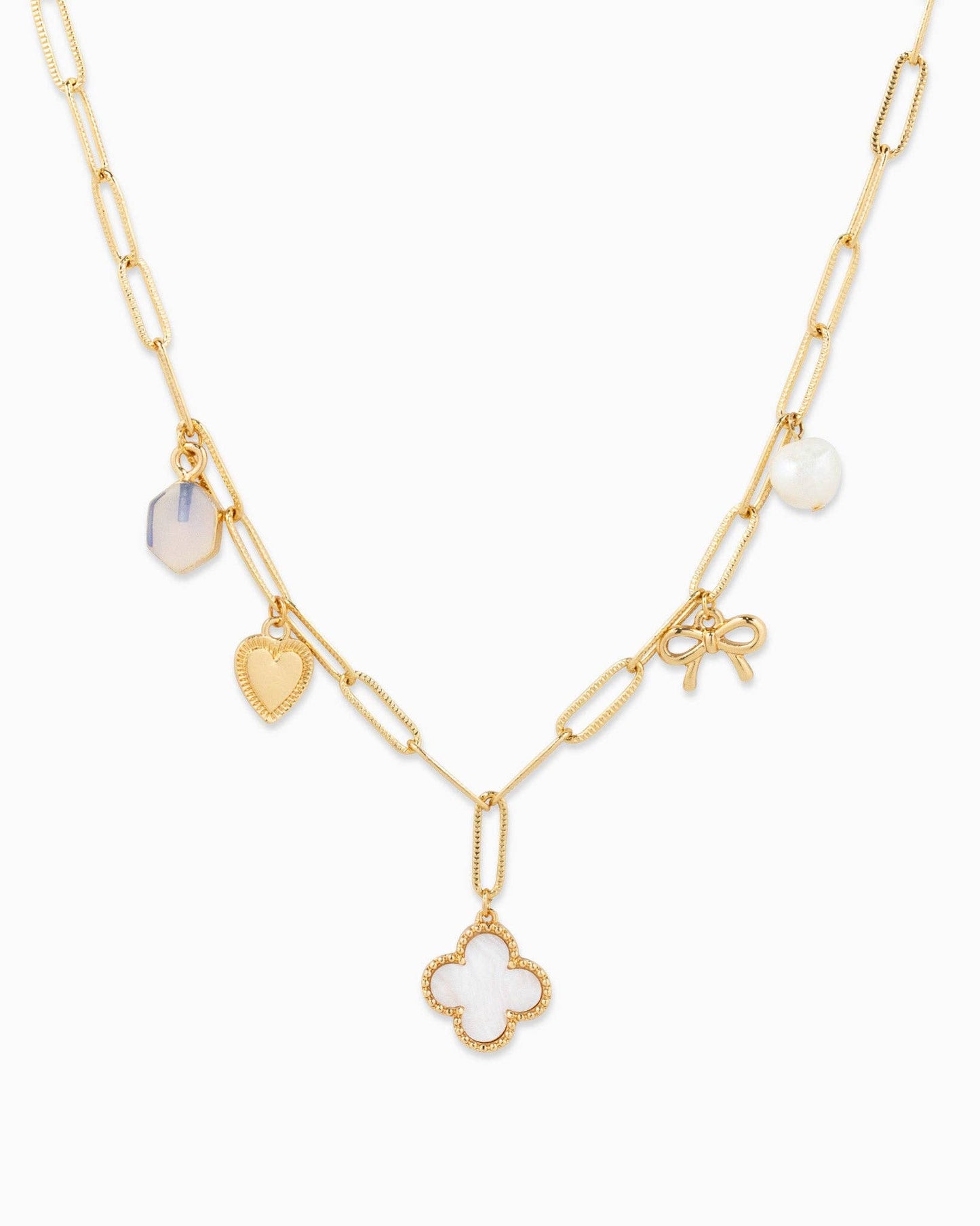 Lavender & Clover Multi Charm Necklace- Gold