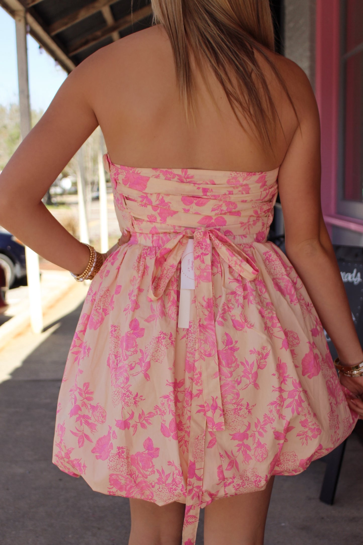 The Elaina Strapless Bubble Dress- Blush Pink