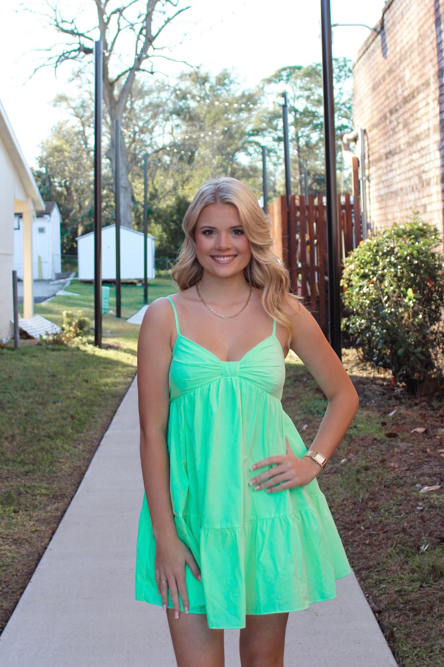 Hannah Ruched Dress- Apple Green
