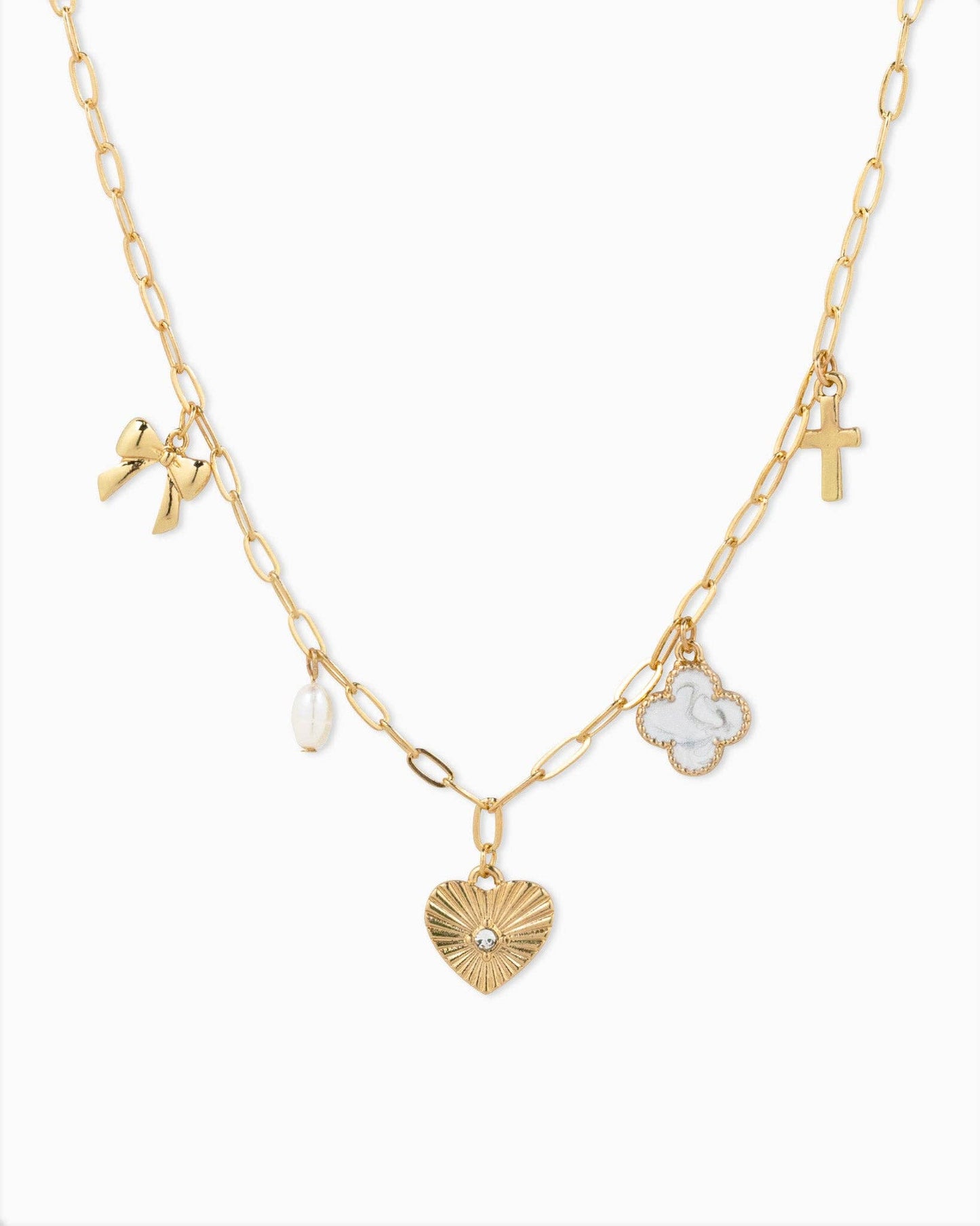 Mini Heart Multi Charm Necklace- Gold