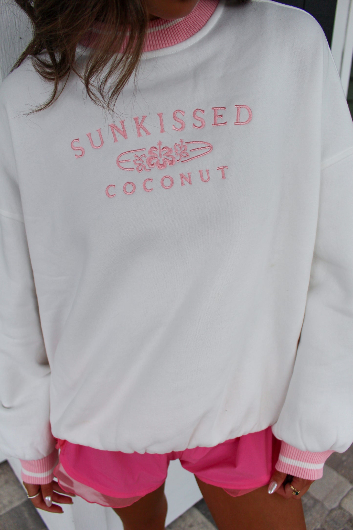 Vintage Crew Sweatshirt- White/Pink