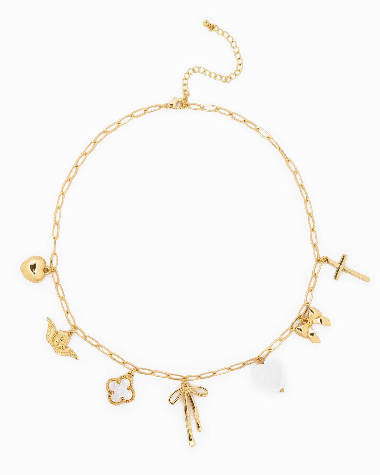 Bow Multi Chunky Charm Necklace- Gold