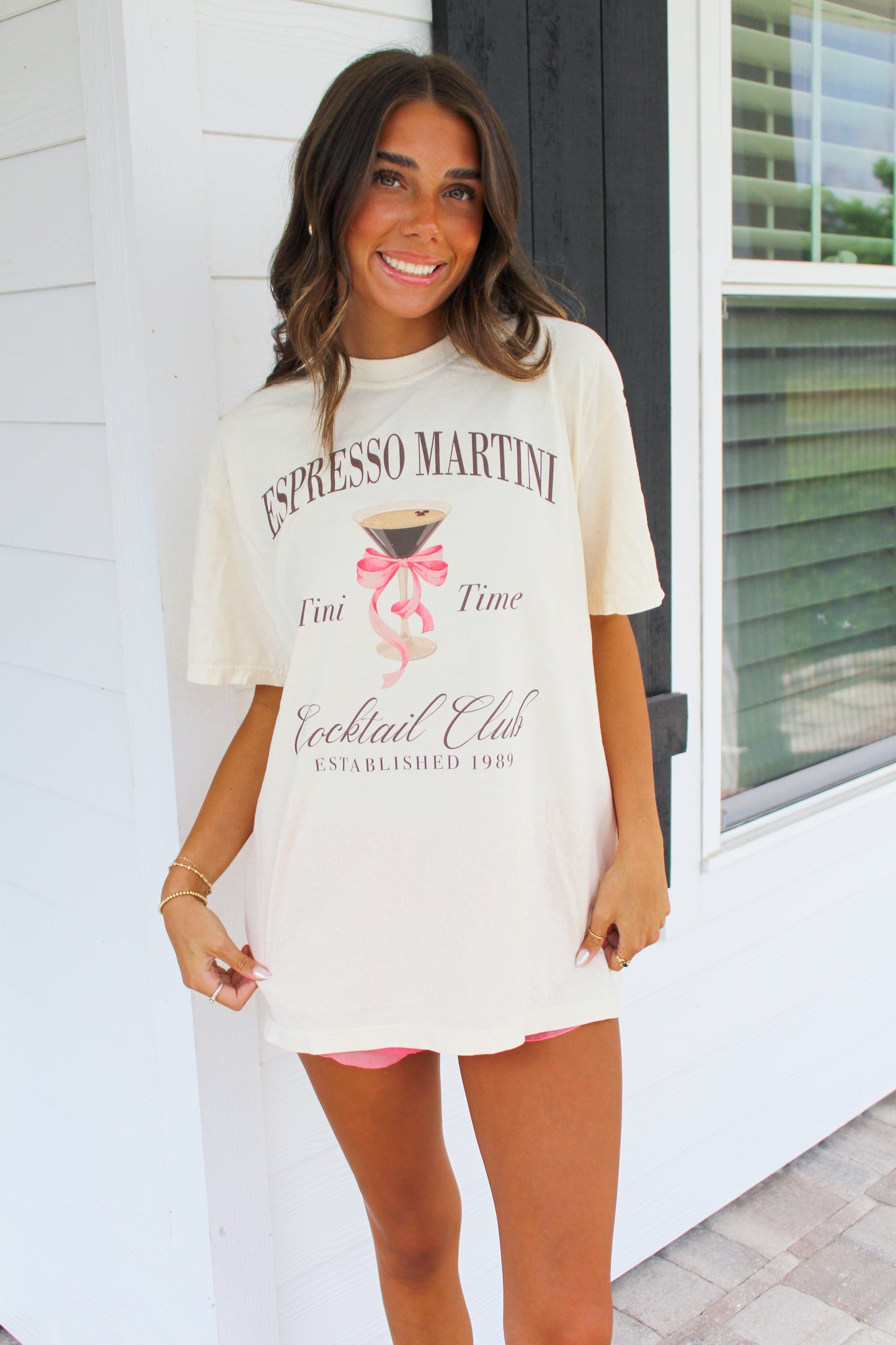 Espresso Martini Bow Graphic Tee- Ivory