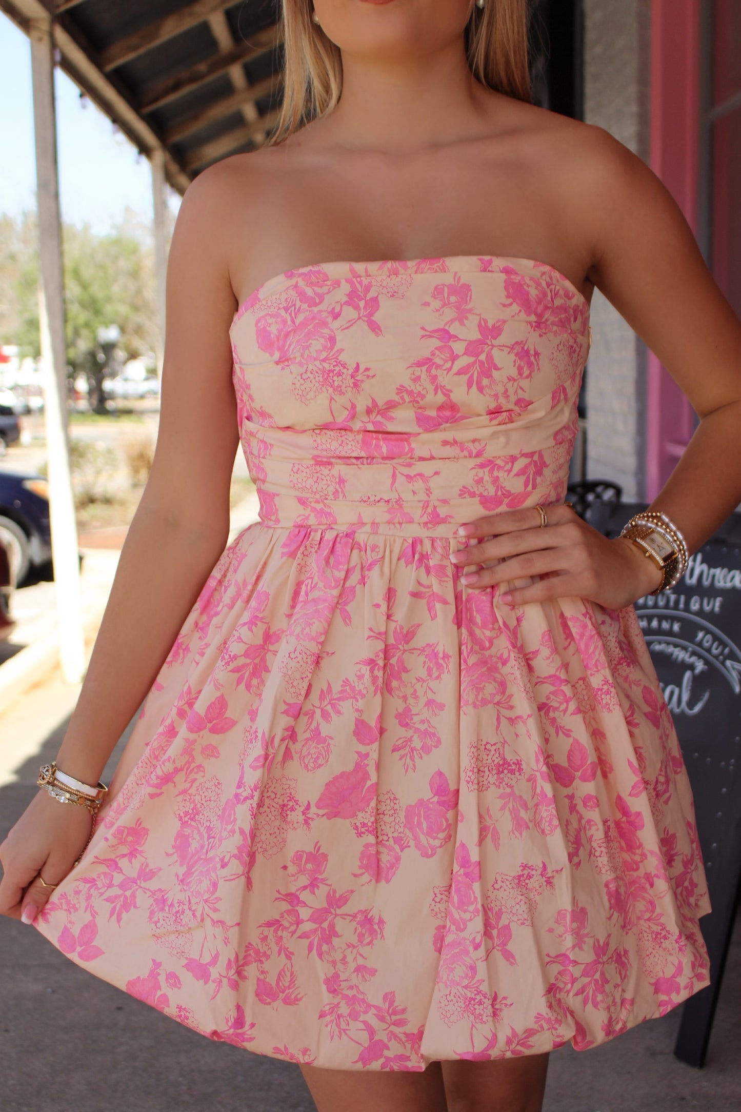 The Elaina Strapless Bubble Dress- Blush Pink