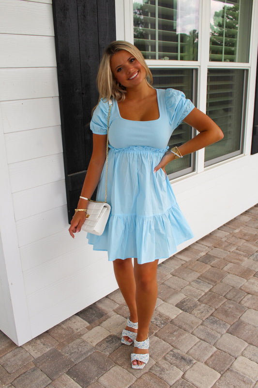 Ocean Blue Poplin Mini Dress- Light