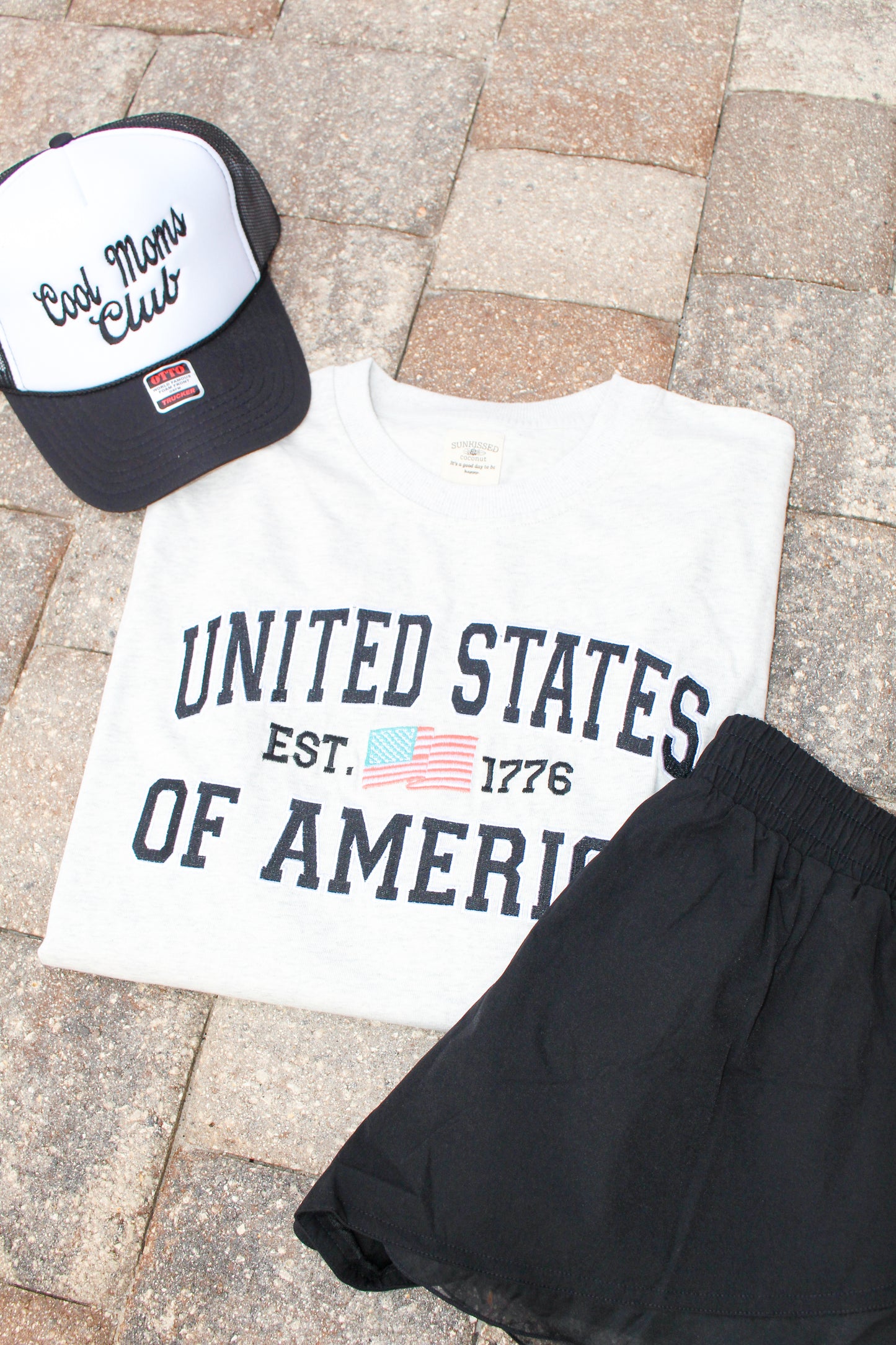 USA Embroidered Tee- Pearl Gray