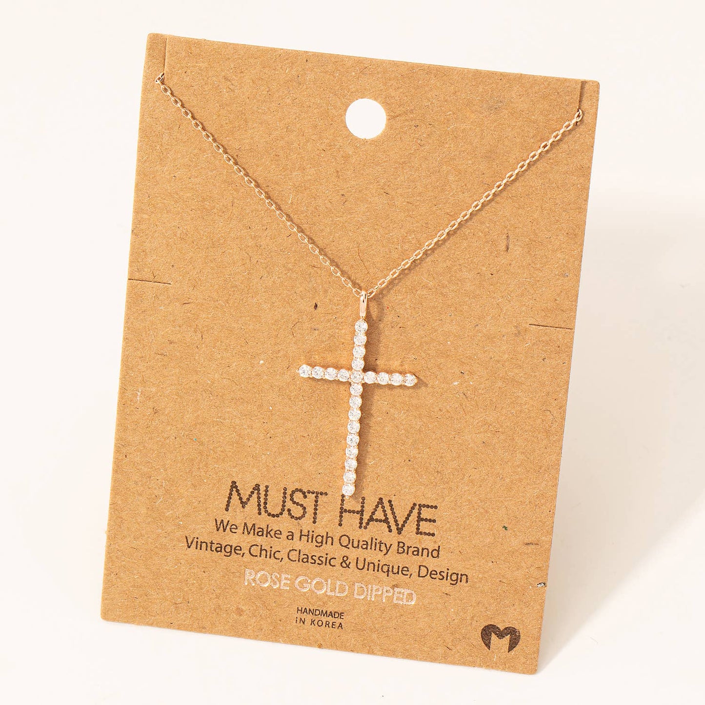 Pave Cross Pendant Chain Necklace- Gold