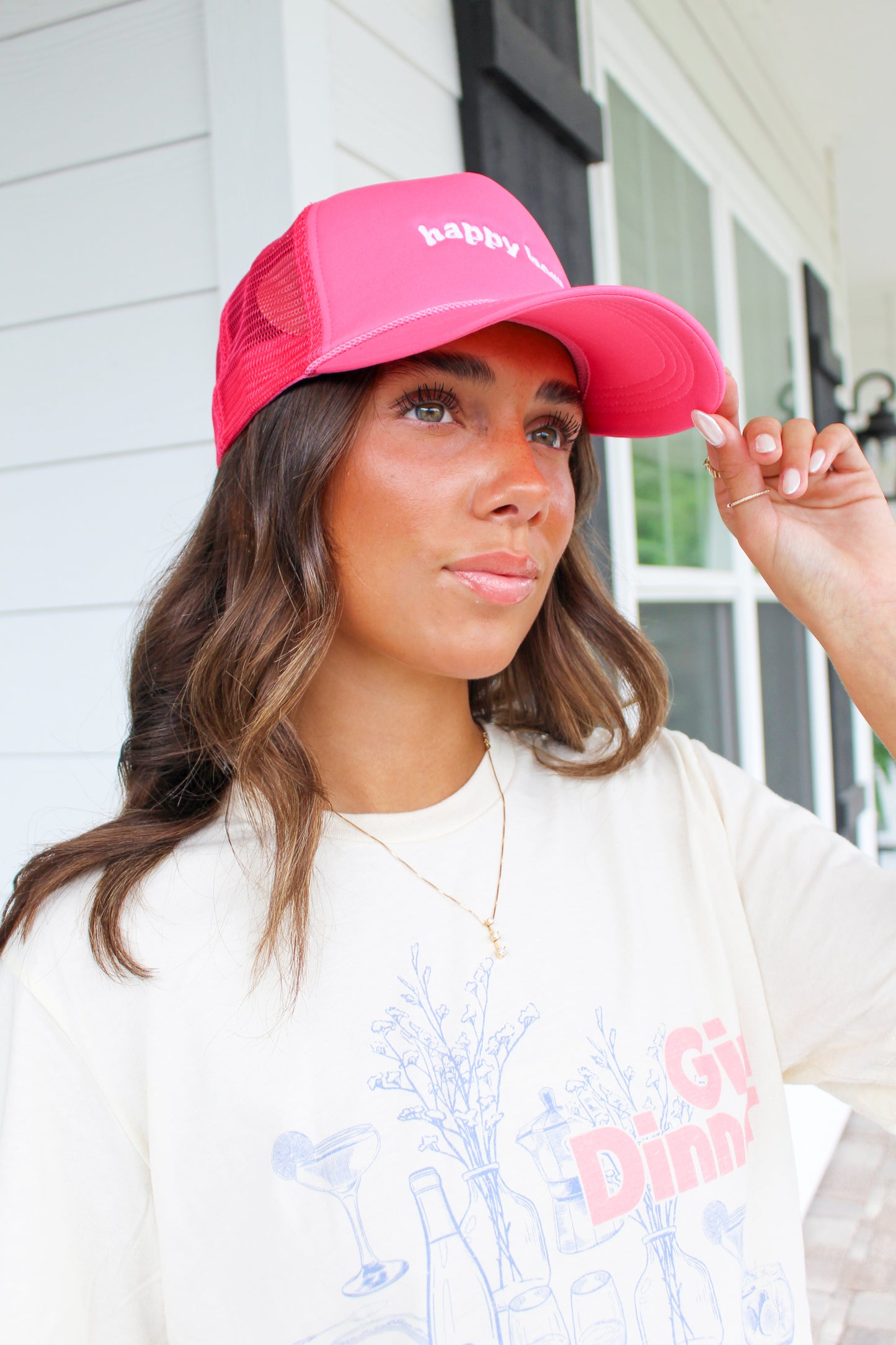 Happy Hour Trucker Hat- Hot Pink