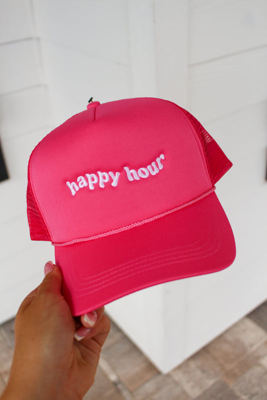 Happy Hour Trucker Hat- Hot Pink