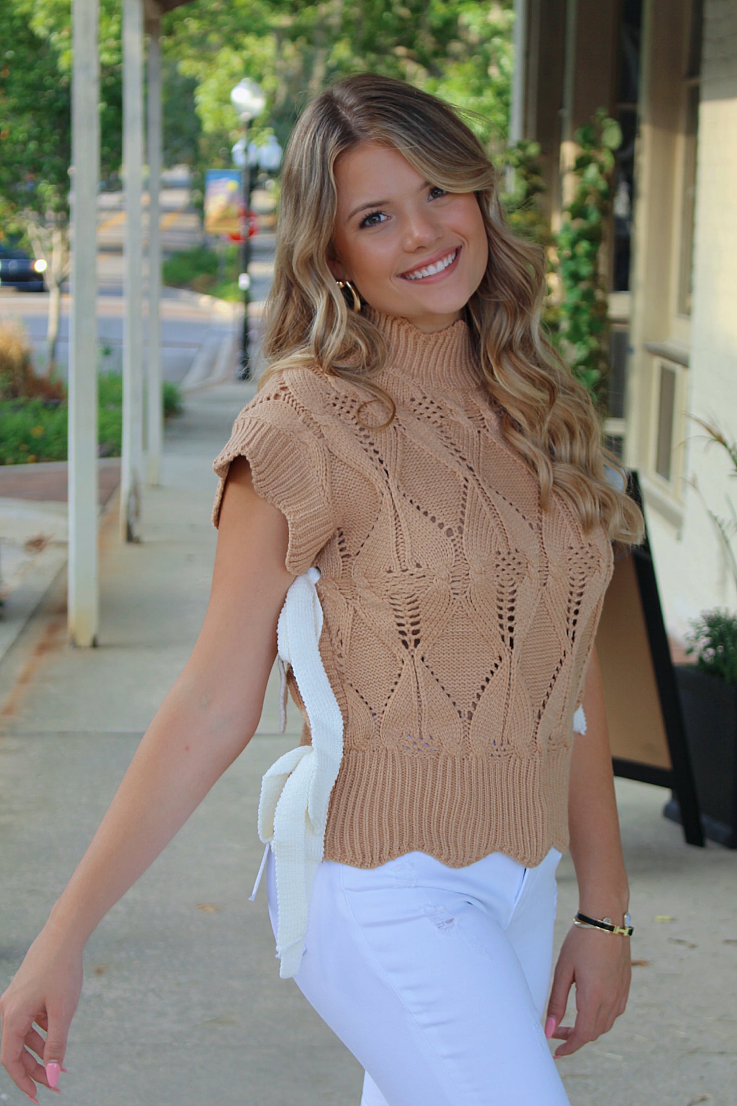Tie Cable Knit Sweater Top