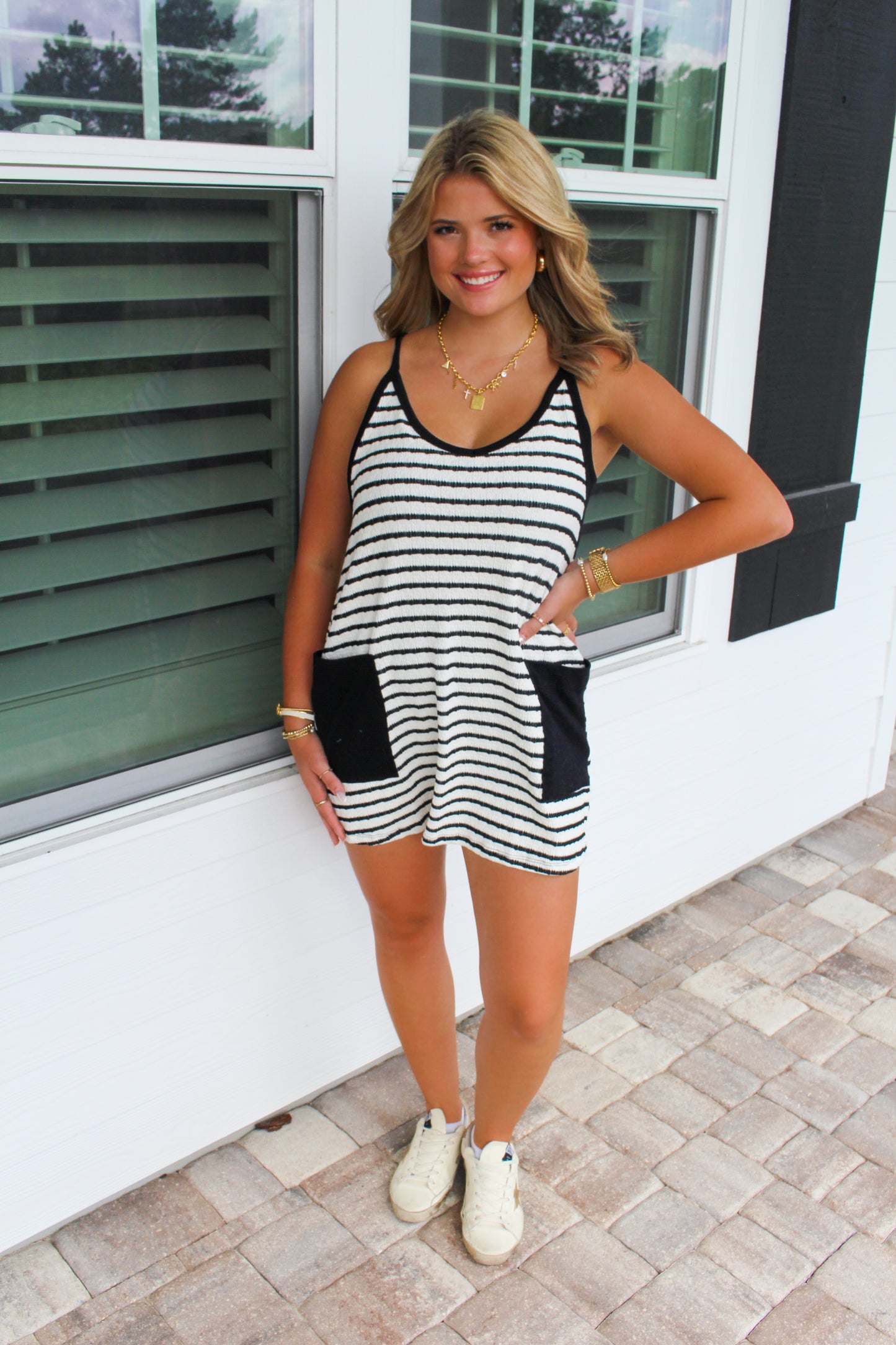 Fallon Sporty Mini Dress with Built in Romper- Black