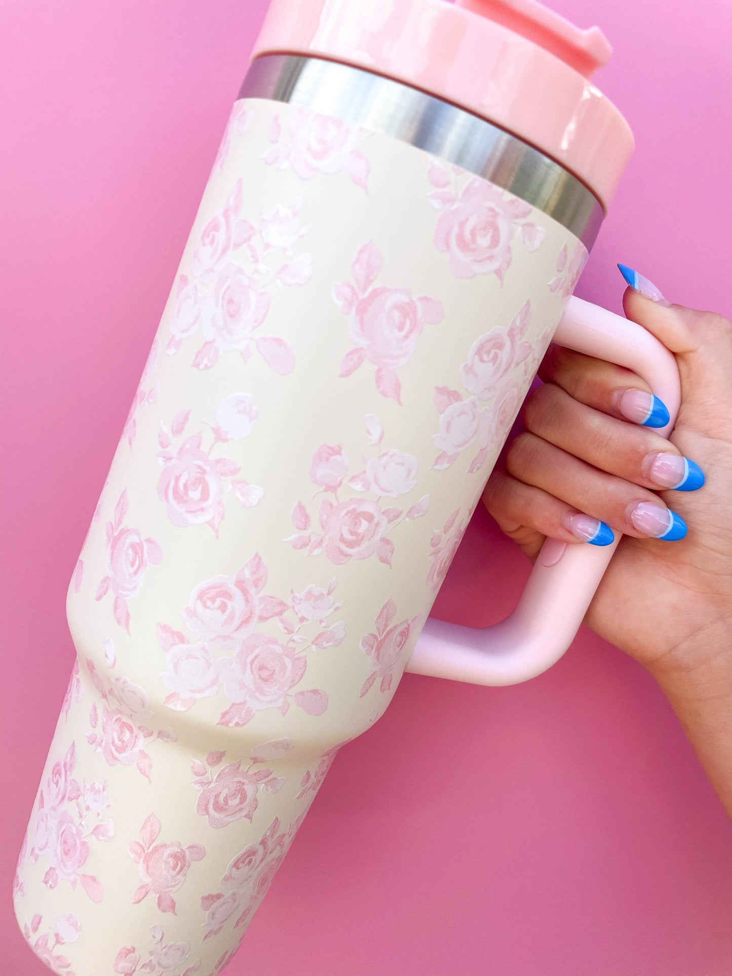 40oz Tumbler- Cream & Pink Floral