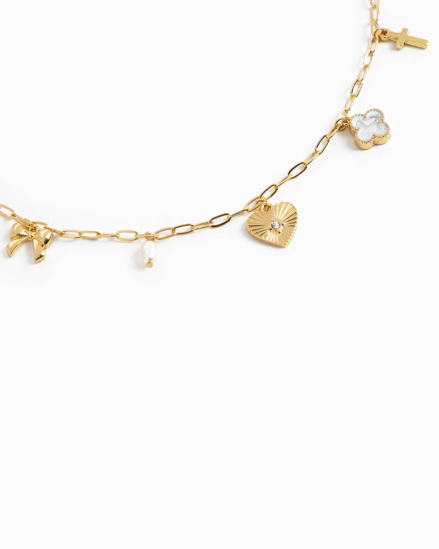 Mini Heart Multi Charm Necklace- Gold