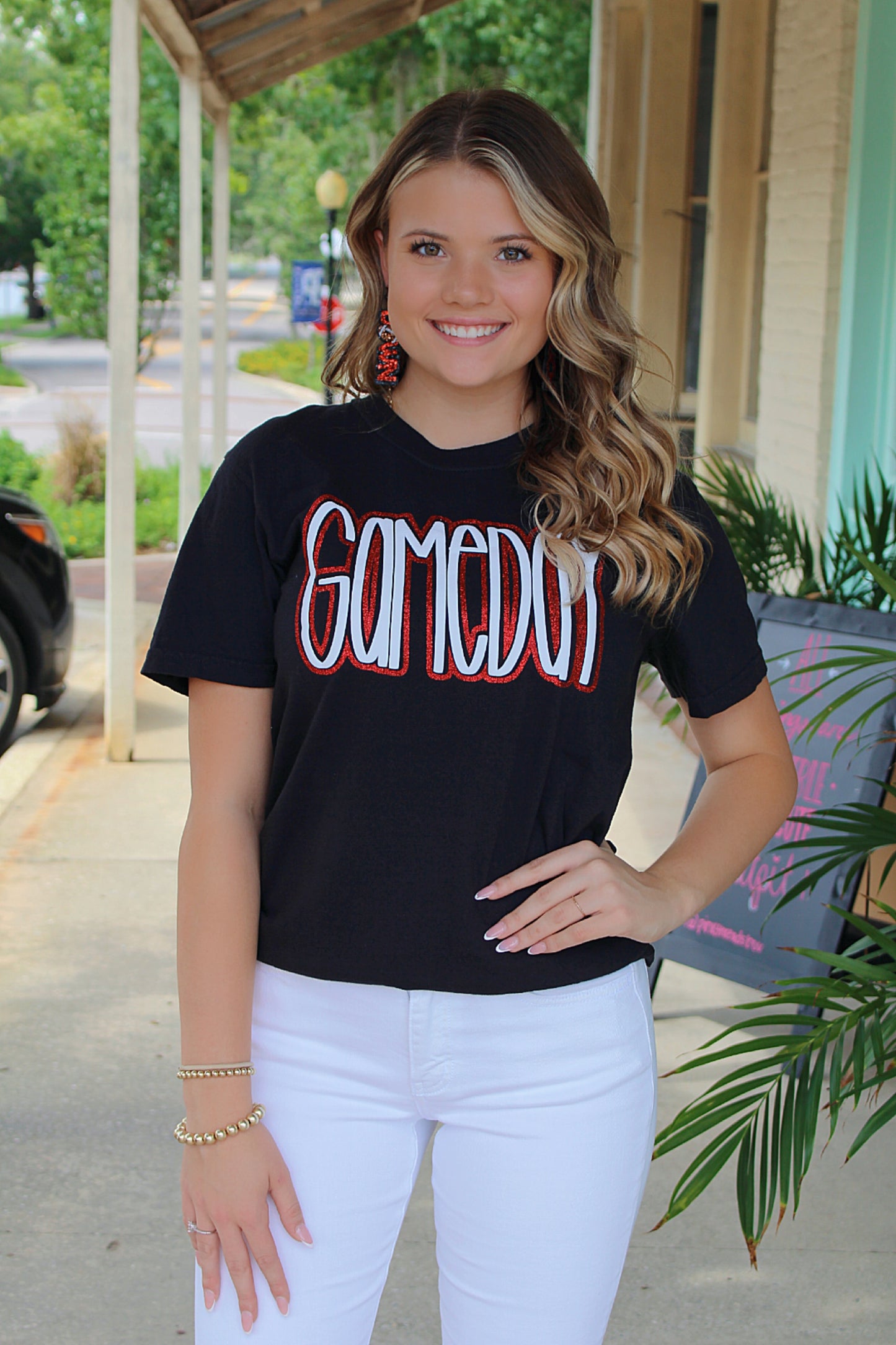 Gameday Graphic Tee- Red and Black Sparkle