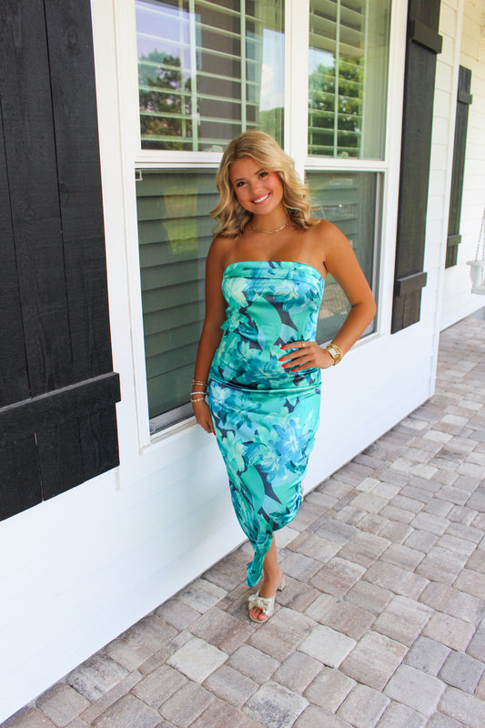 Emerald Isle Satin Tube Maxi Dress-Green