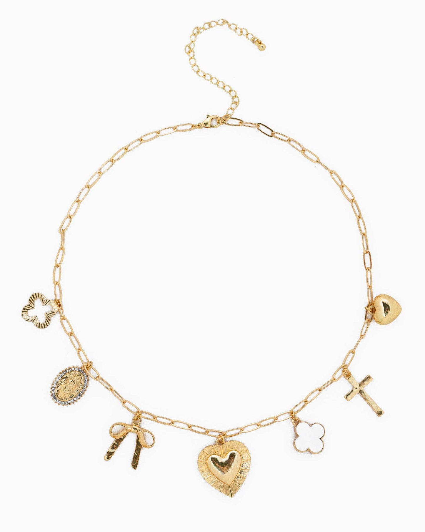 Large Heart Multi Charm Necklace- Gold