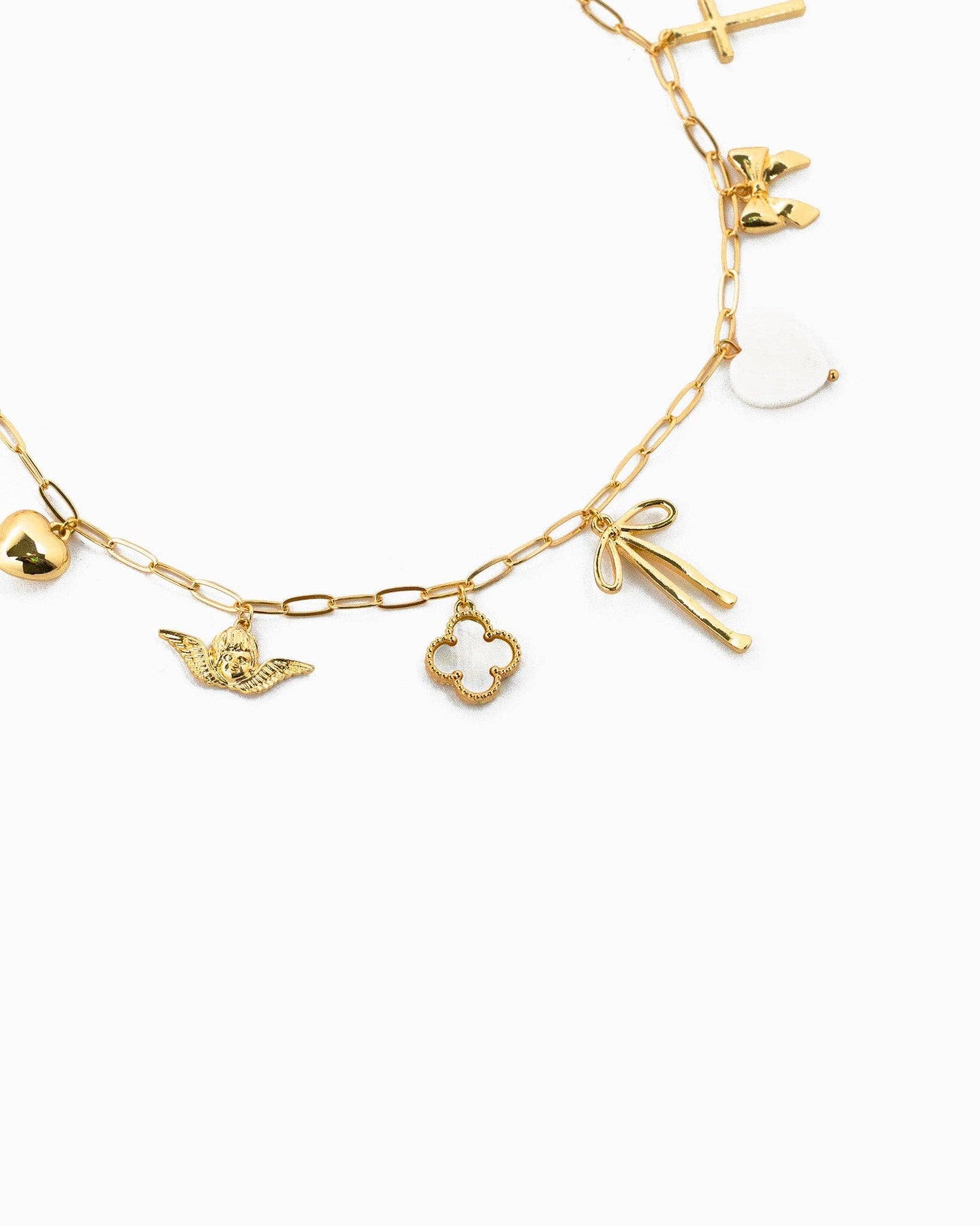 Bow Multi Chunky Charm Necklace- Gold