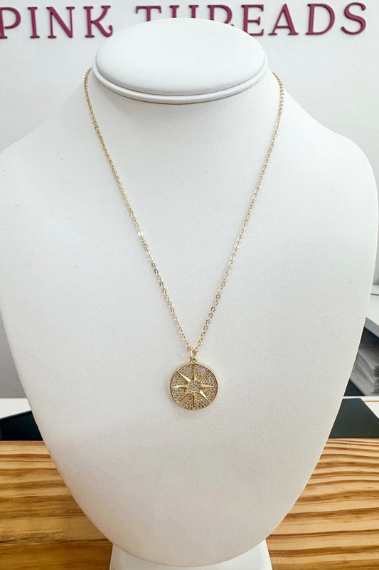 Klassy Rounds Compass Necklace- Gold