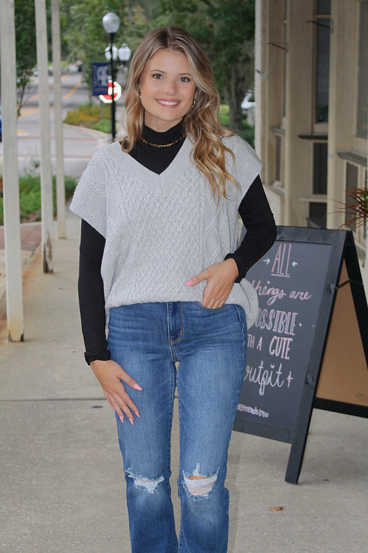 Oversized Sweater Vest- Grey