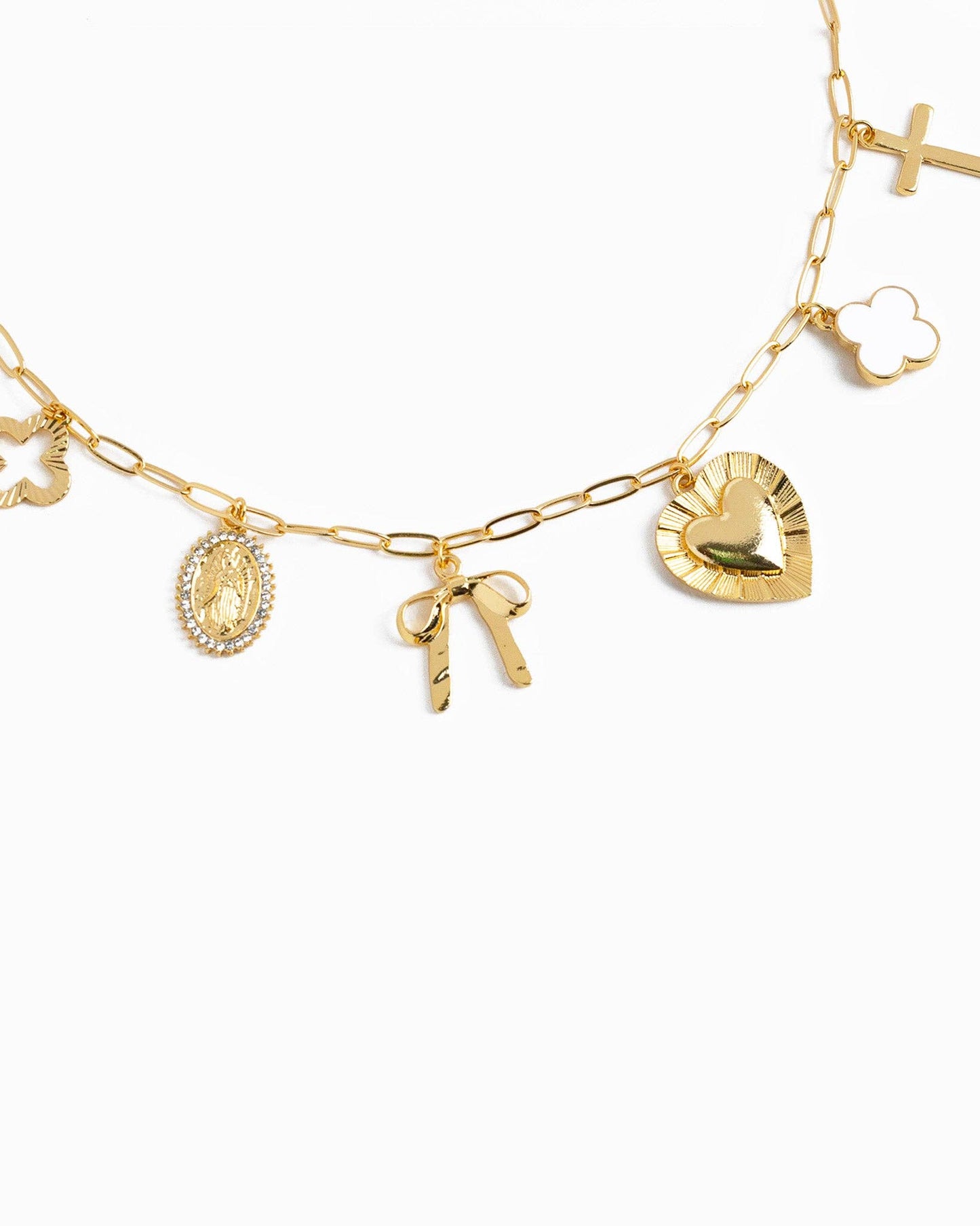 Large Heart Multi Charm Necklace- Gold