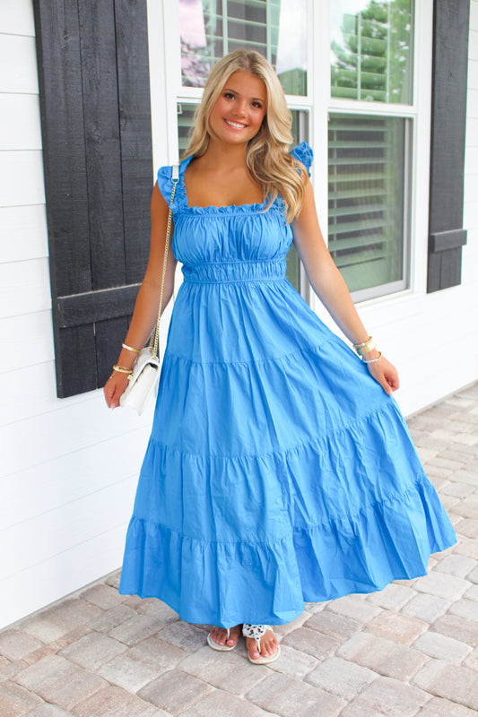 Beachside Beauty Tiered Maxi Dress- Blue