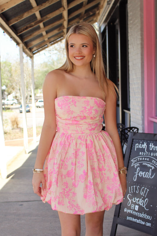 The Elaina Strapless Bubble Dress- Blush Pink