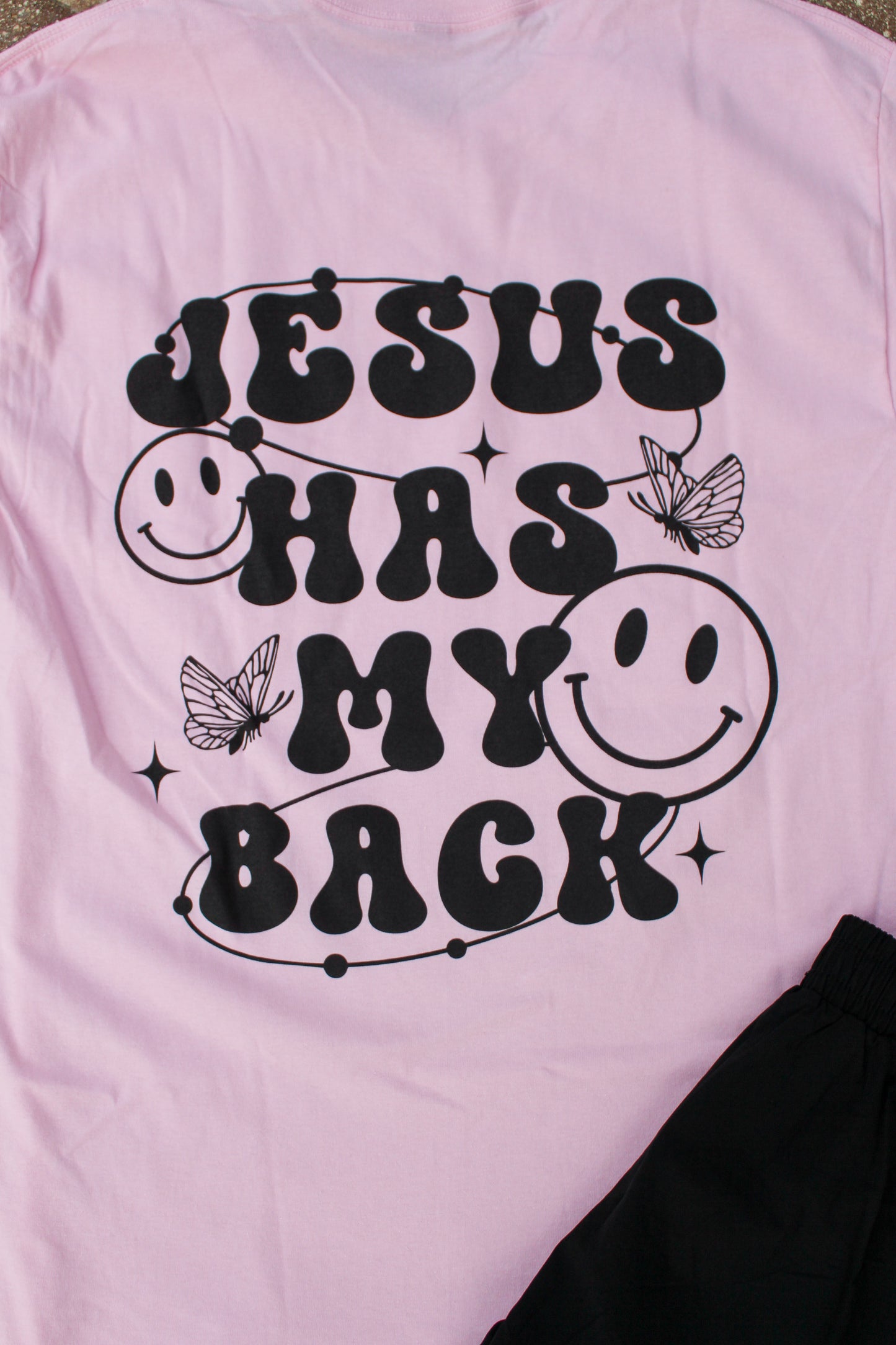Jesus Has Back Graphic Tee- Pink