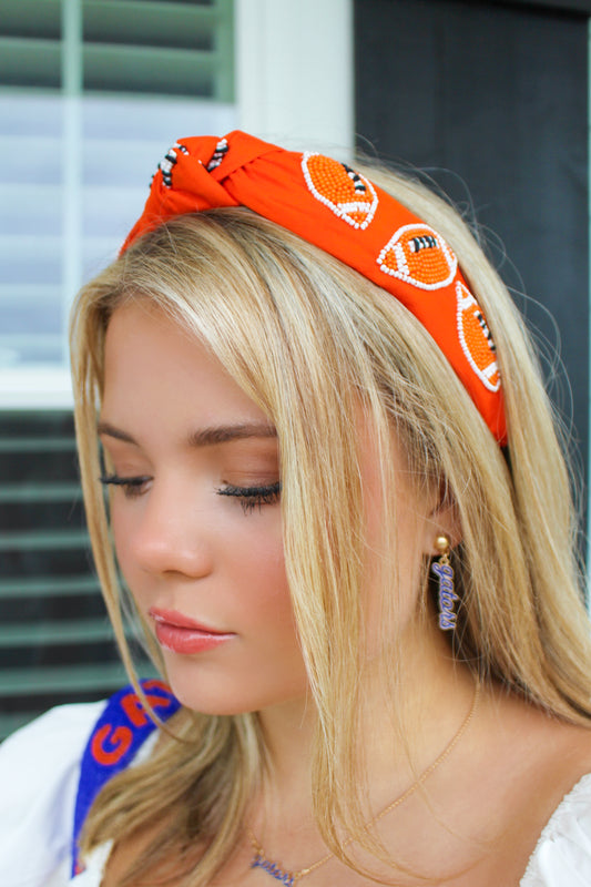 Beaded Headband- Orange Football