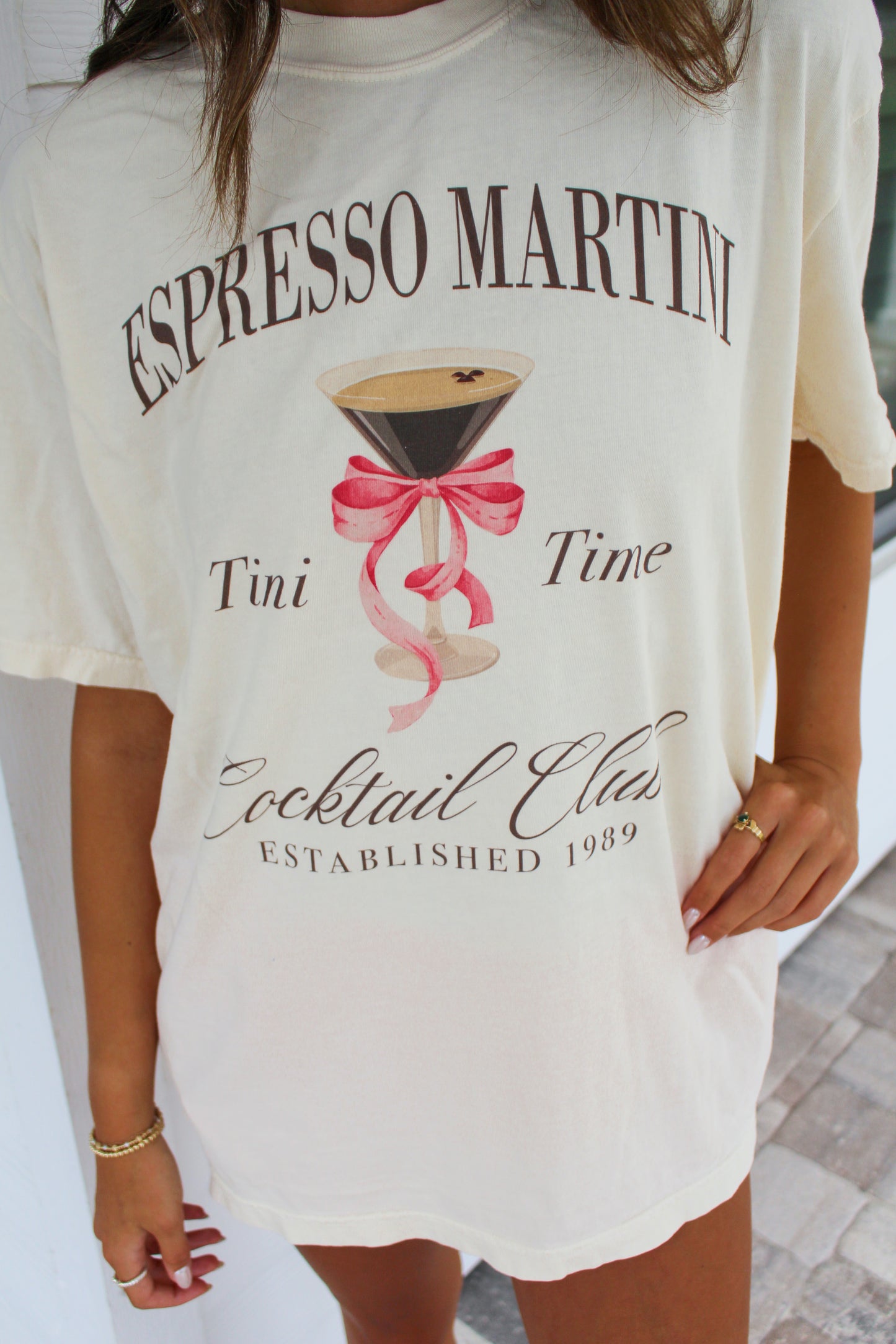 Espresso Martini Bow Graphic Tee- Ivory