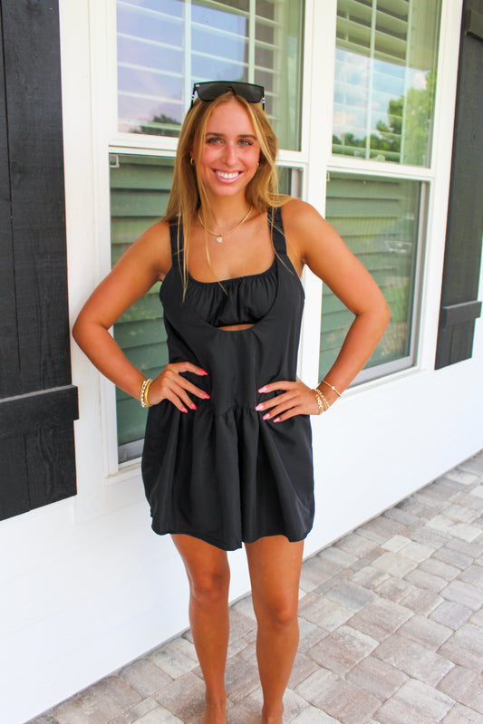 Sporty Chic Athletic Dress-Black