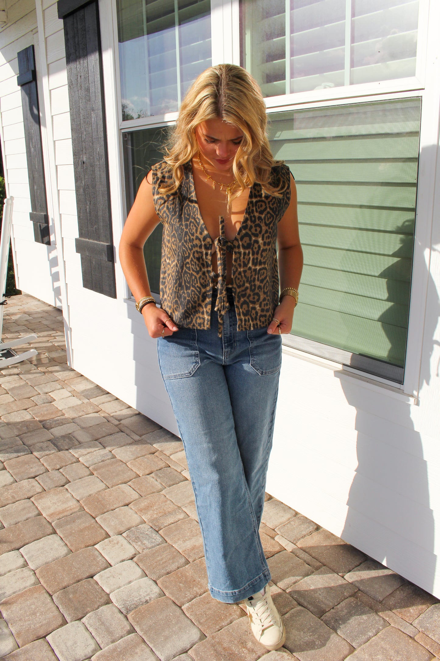 Leopard Print Tie Front Vest