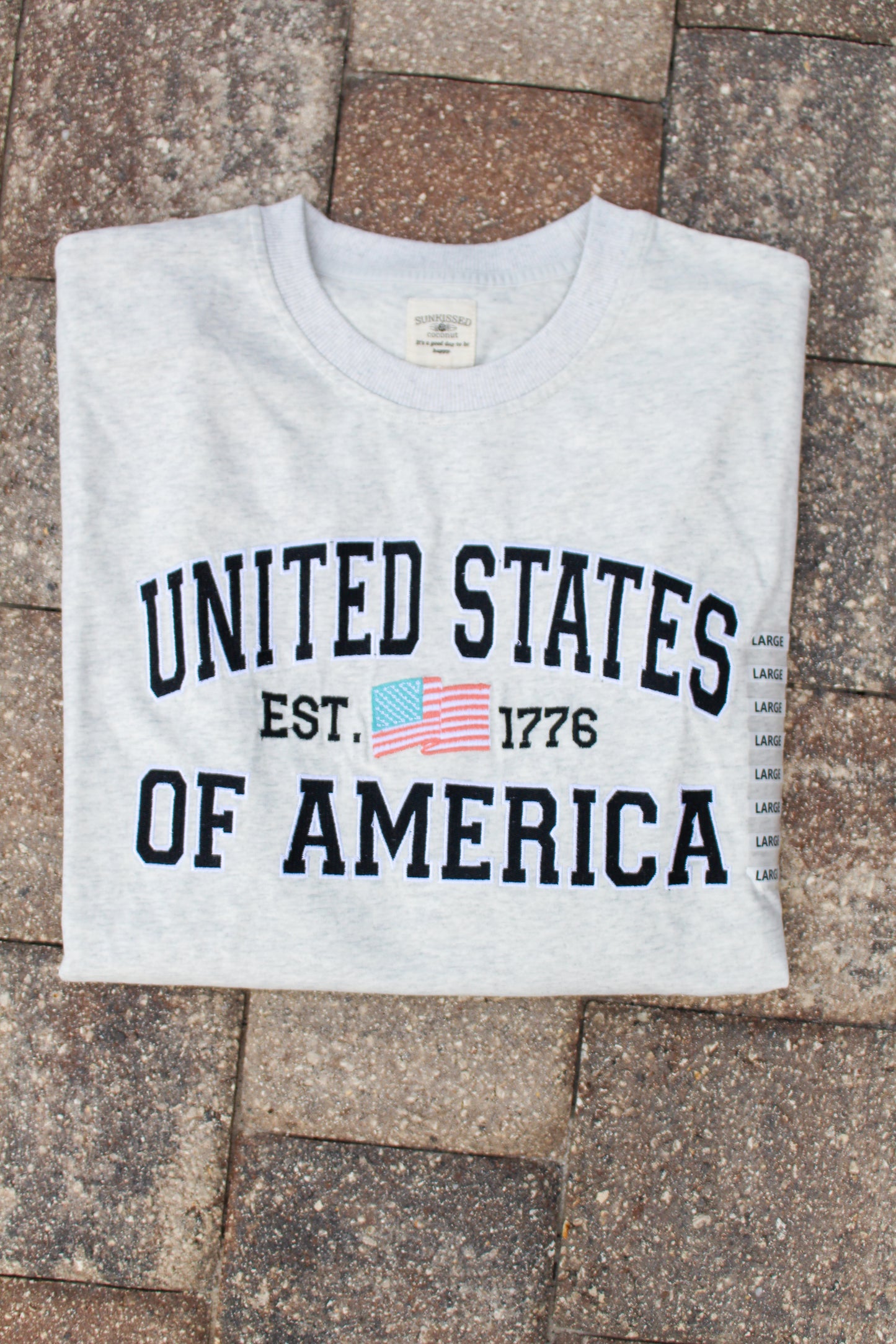 USA Embroidered Tee- Pearl Gray