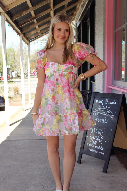 The Olivia Puff Sleeve Floral Dress- Multi
