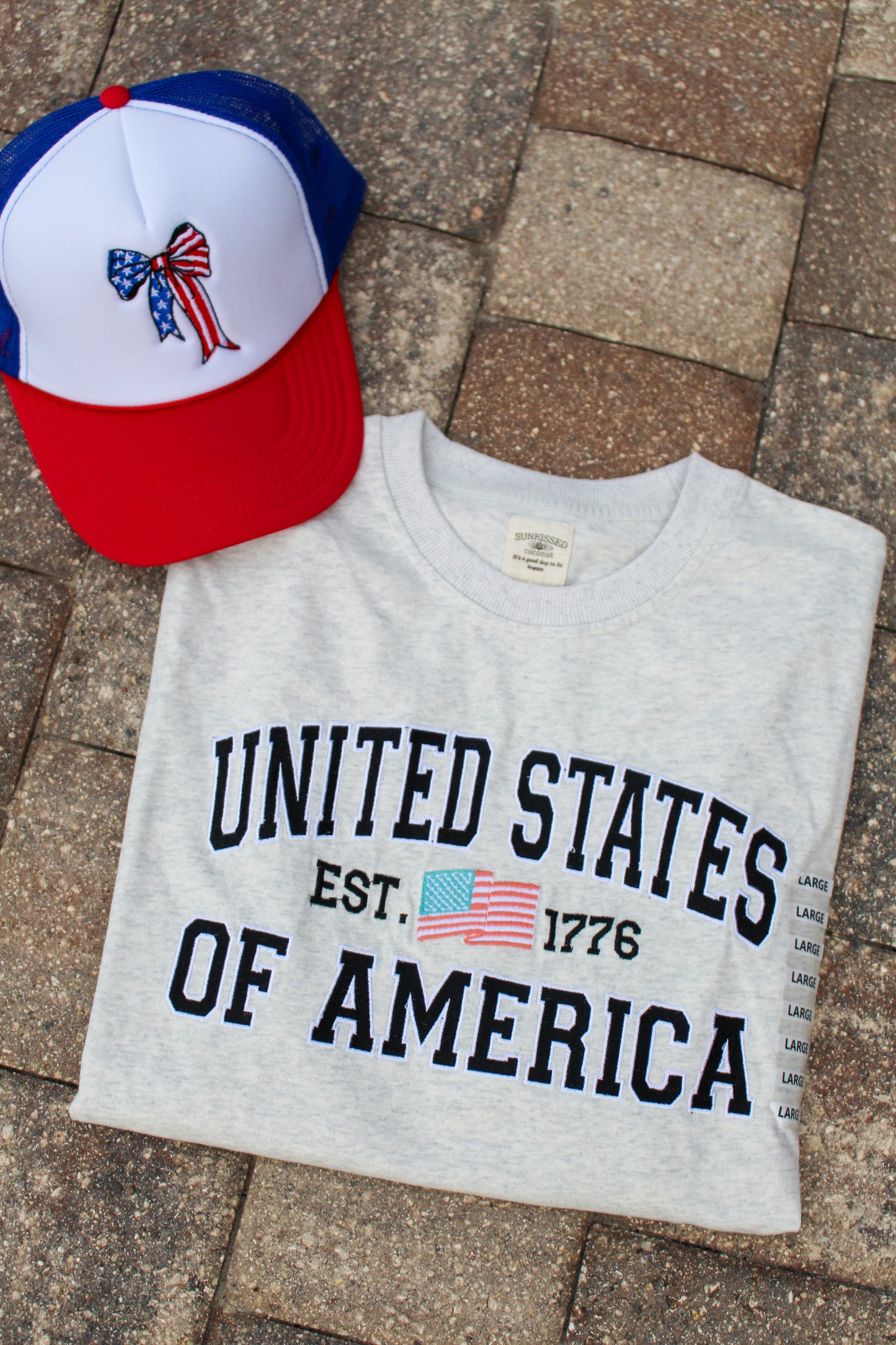 USA Embroidered Tee- Pearl Gray