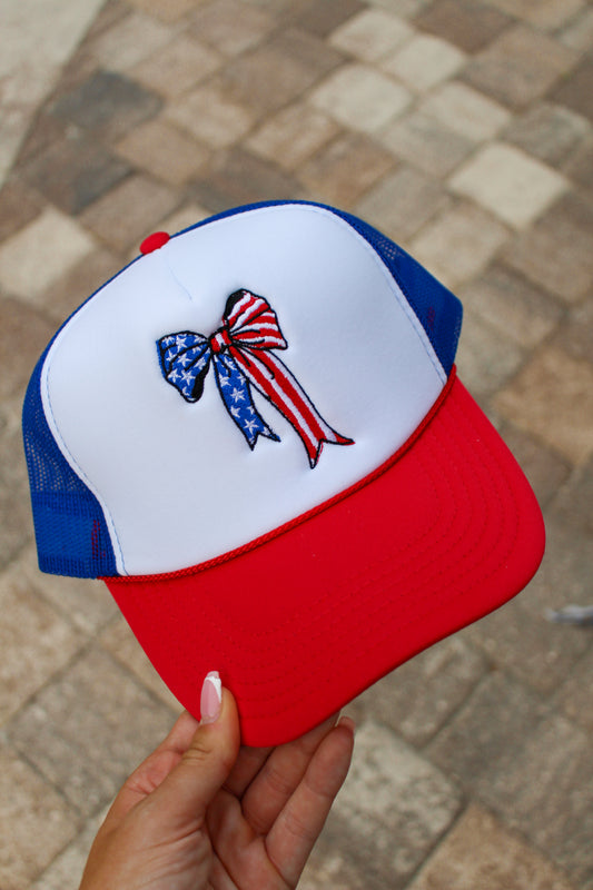 USA Bow Trucker Hat- Pink