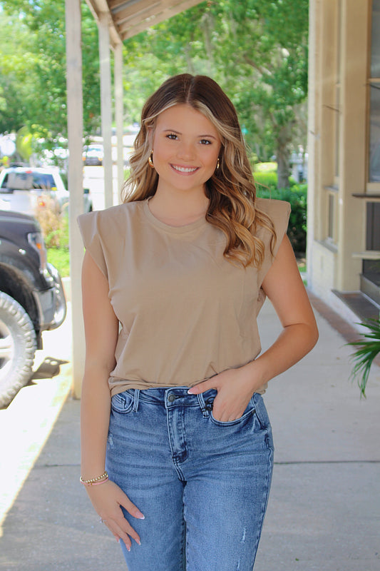 Scout Crew Neck Shoulder Top- Nude