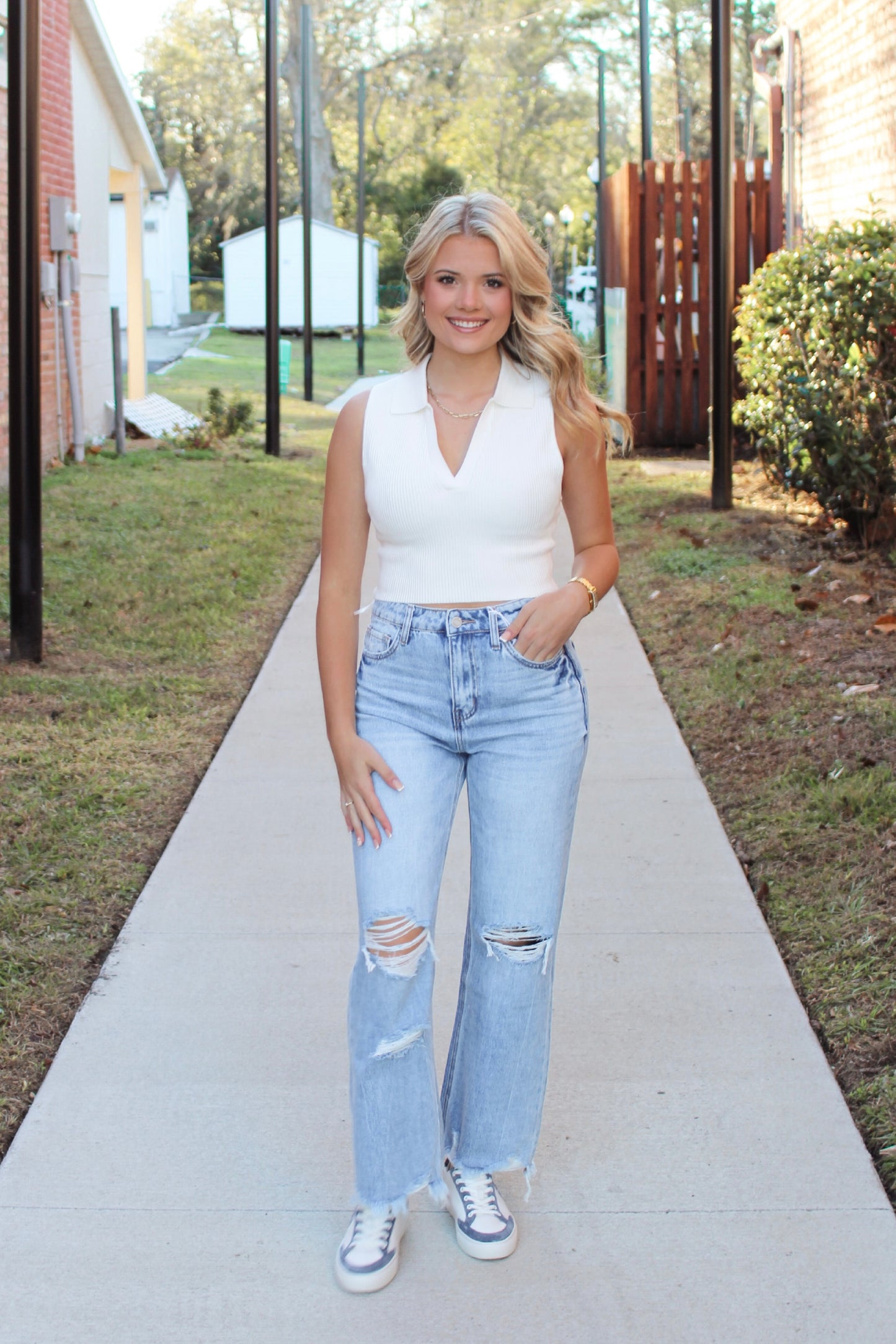 Sailor Collared Knit Top- Off White