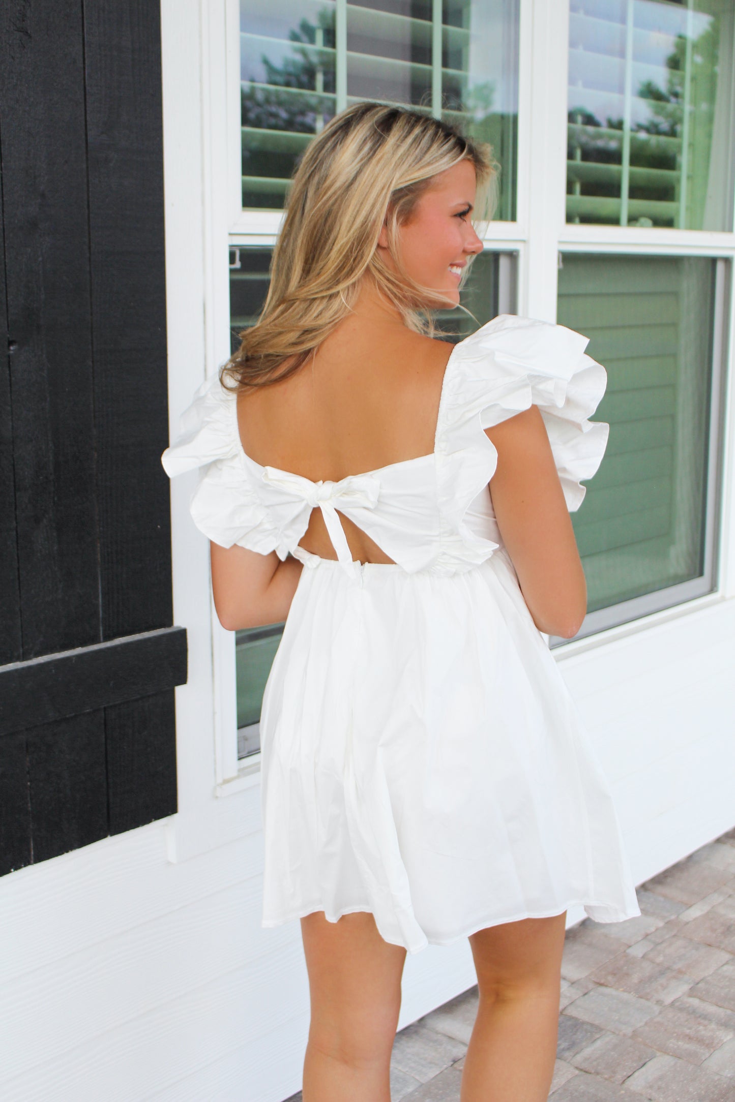 Beautiful Girl Ruffled Sleeve Dress- White