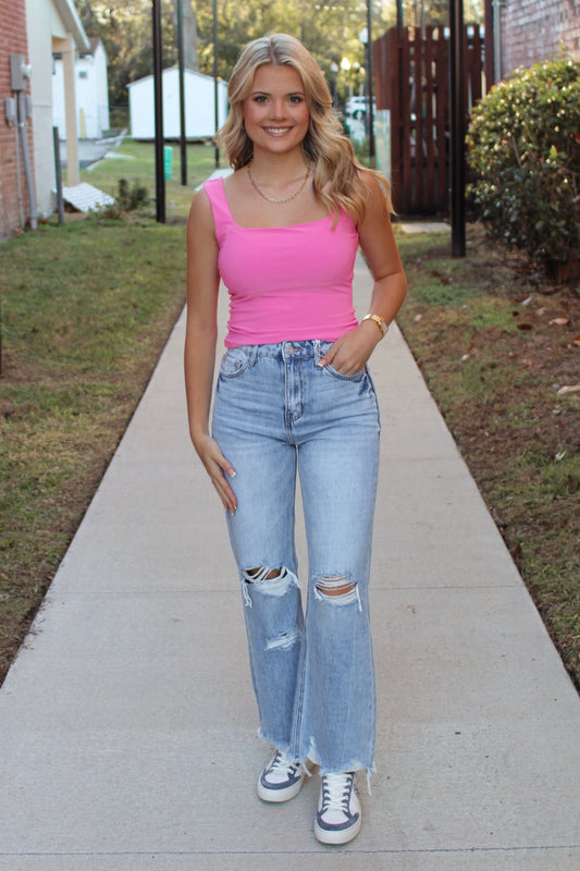 Flawless Square Neck Top- Pink