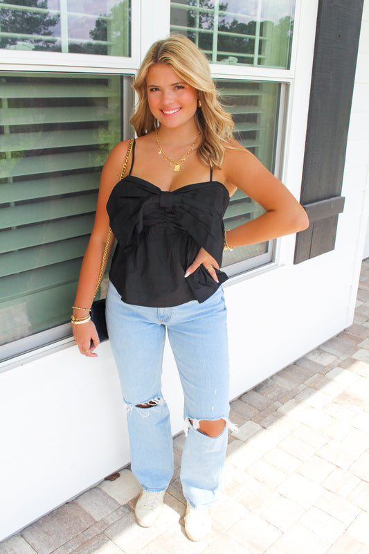 Sister Front Bow Tie Top- Black