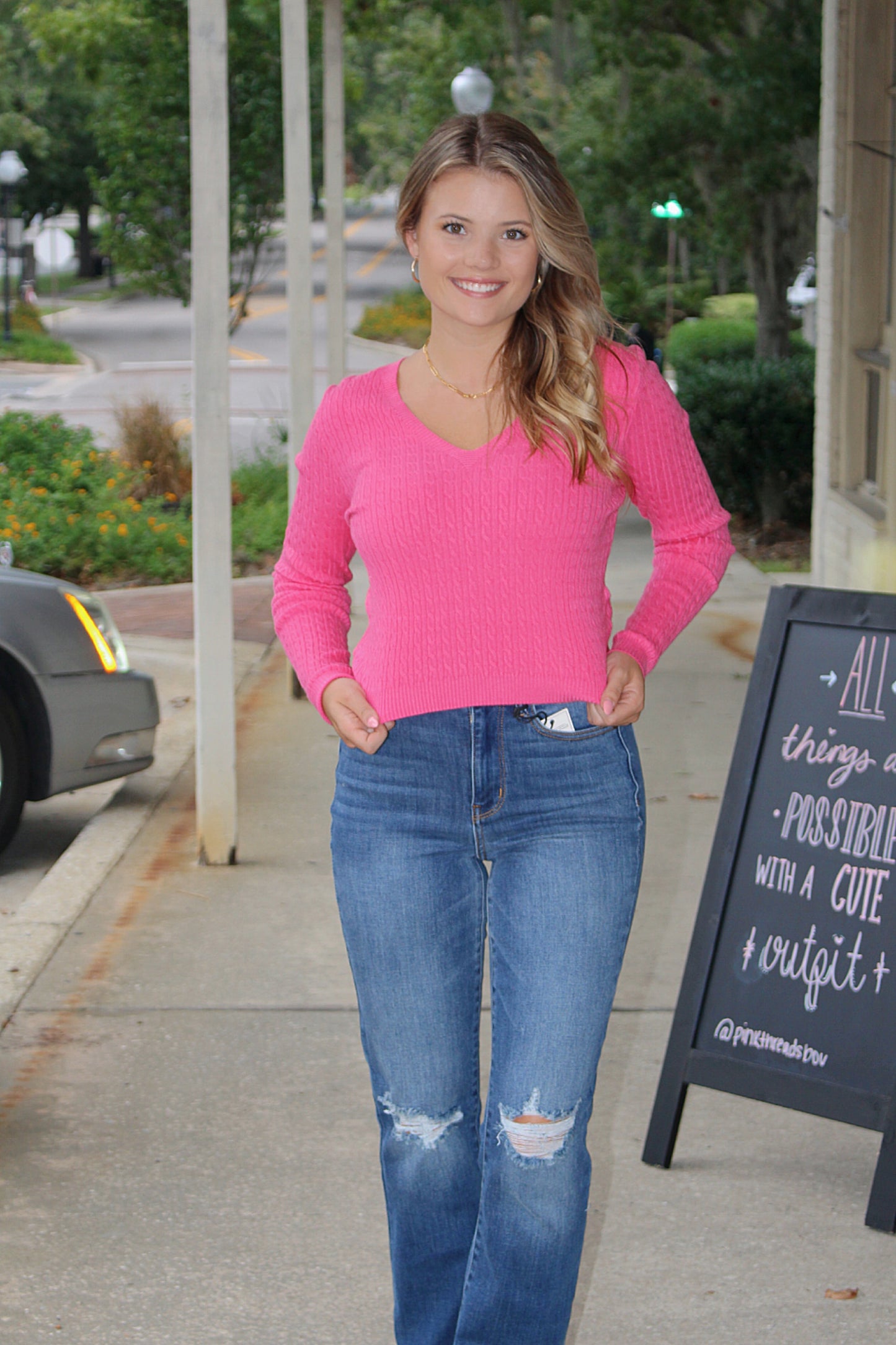 Ellie Soft Knit Sweater Top-Pink
