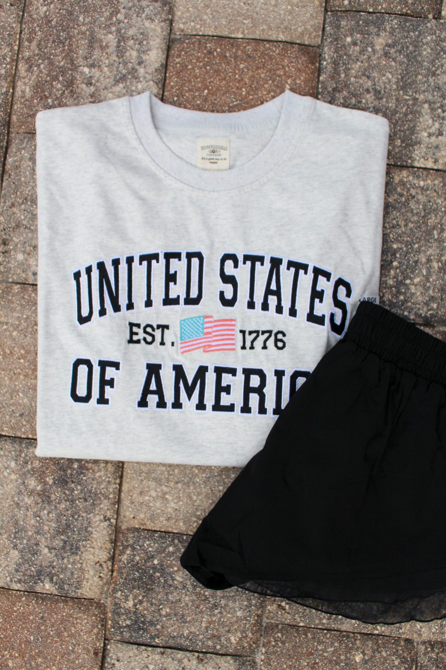 USA Embroidered Tee- Pearl Gray