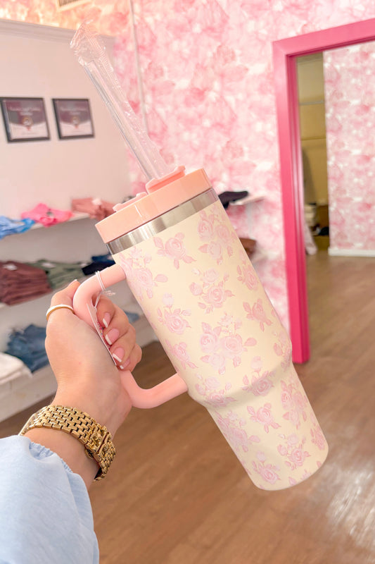 40oz Tumbler- Cream & Pink Floral