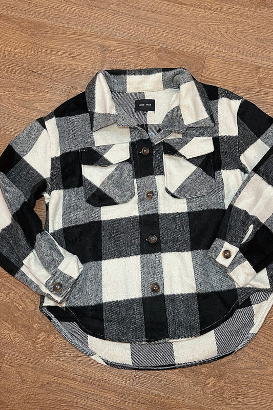 Plaid Flannel Button Down- Black