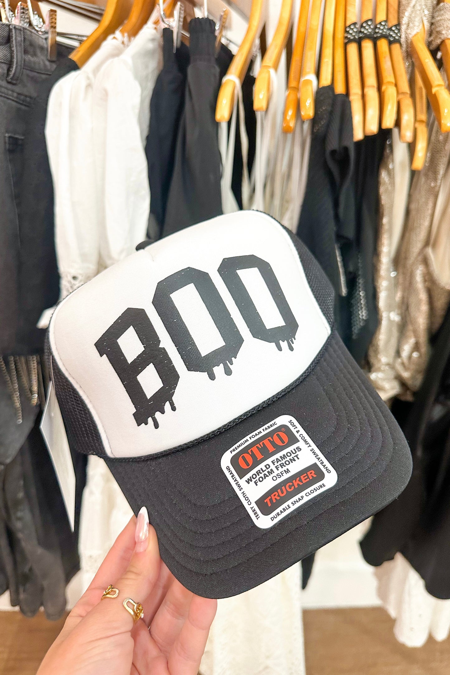 Boo Trucker Hat- White/Black