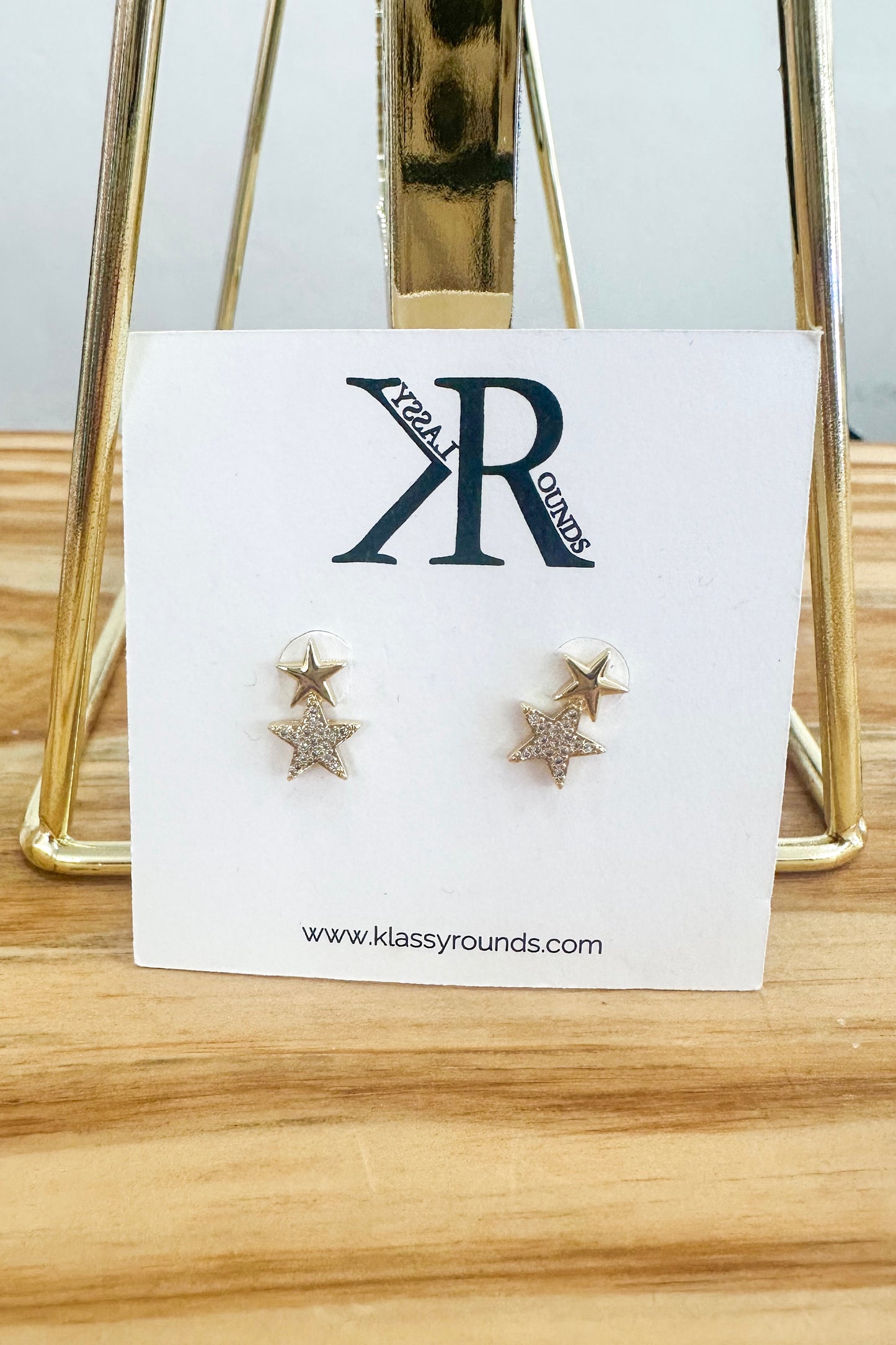 Klassy Rounds Double Star Earrings- Gold