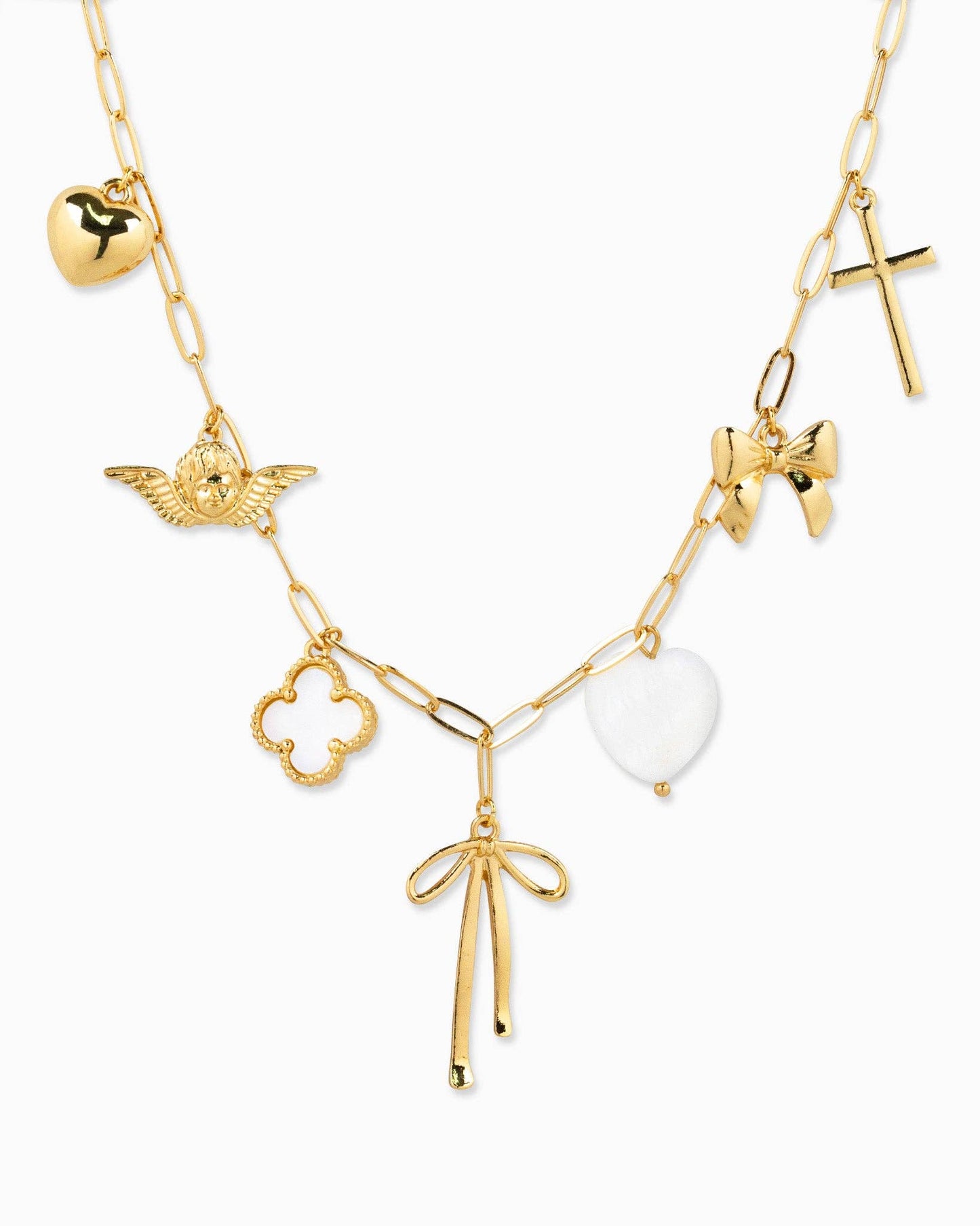 Bow Multi Chunky Charm Necklace- Gold