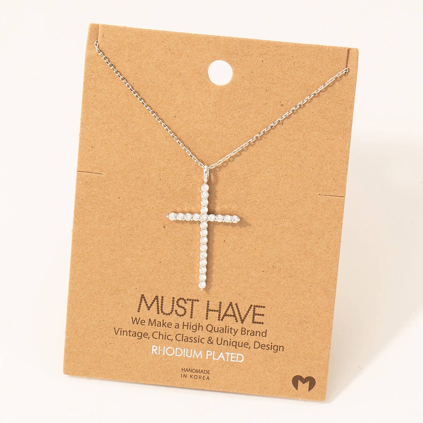 Pave Cross Pendant Chain Necklace- Gold